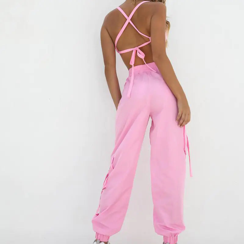 Women's Athletic Gym Set: Sleeveless Top & High-Waist Pants