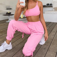 Women's Athletic Gym Set: Sleeveless Top & High-Waist Pants